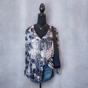 Vintage 90s Laura Ashley Sheer Graphic Print Button Front Blouse 2X